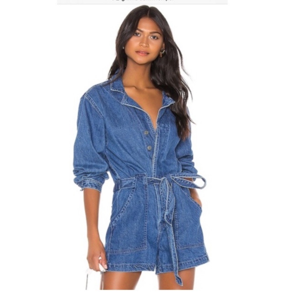 Revolve GRLFRND Belted Denim Romper